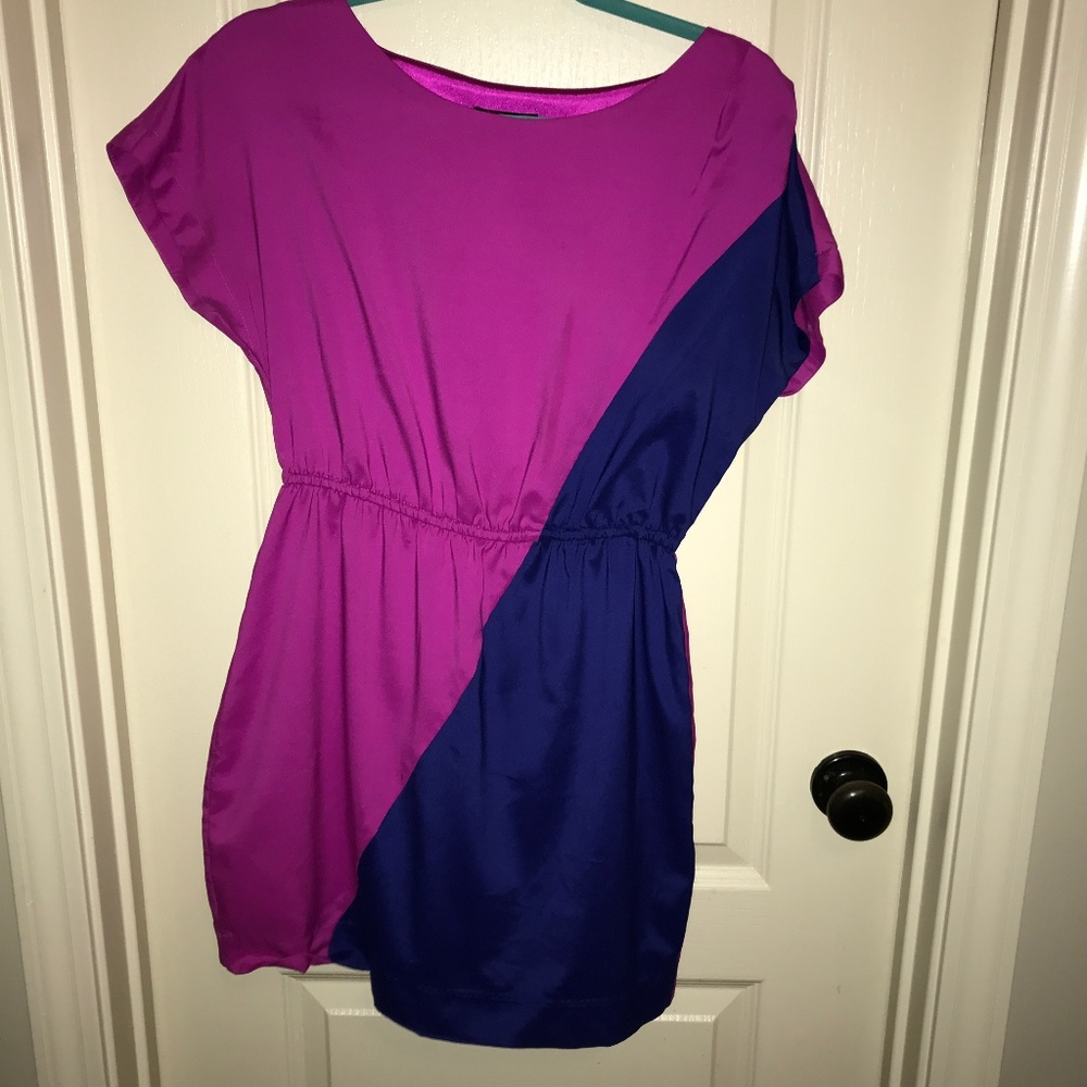 AQUA pink and navy silk dress